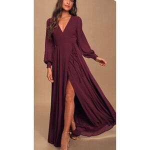 Lulu’s women My Whole Heart Burgandy Long Sleeve Faux Wrap Dress size XS NWT